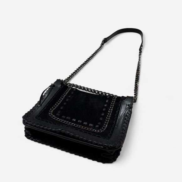 Zara Handbags - ZARA WOMAN Black Suede Leather Chain Strap Shoulder Bag Crossbody‎